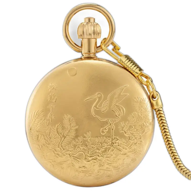 Montre à Gousset Luxe Bird Gold Garden avec design de grue en or élégant