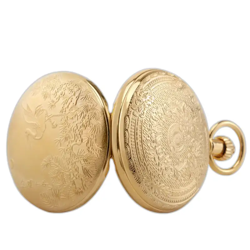 Montre à Gousset Luxe Bird Gold Garden avec un élégant cadran doré orné d’oiseaux