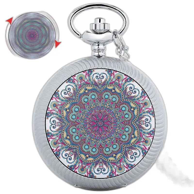 Montre à gousset luxe avec design mandala coloré pour homme et femme