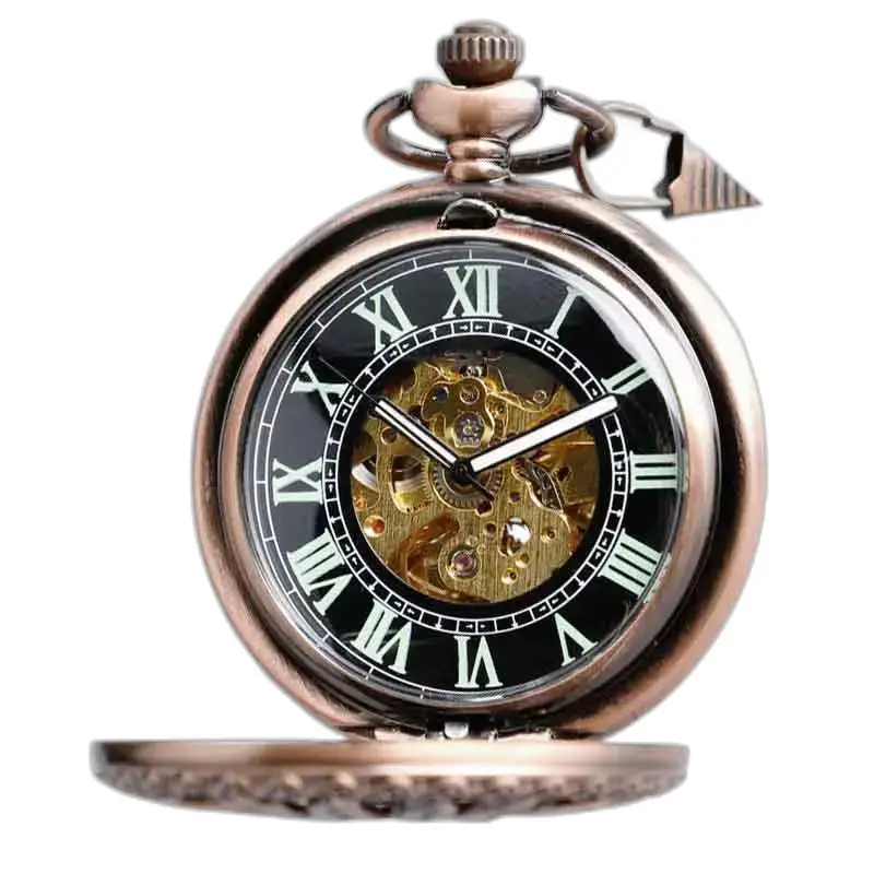 Montre à Gousset Luxe Cornaline Mécanisme Visible en bronze, élégance intemporelle