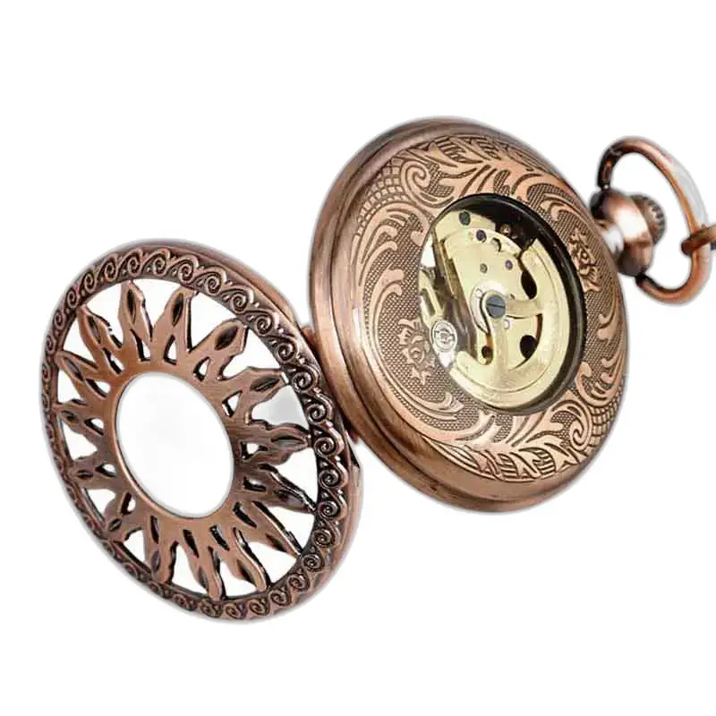 Montre à Gousset Luxe Cornaline Mécanisme Visible en bronze orné et élégant