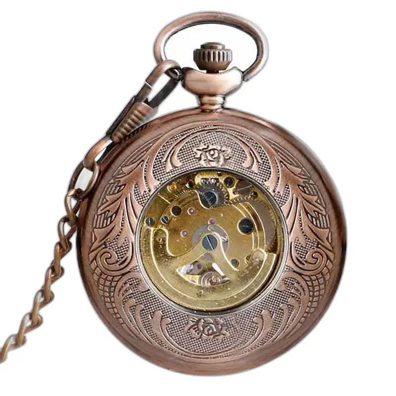 Montre à Gousset Luxe Cornaline Mécanisme Visible avec un élégant boîtier en bronze