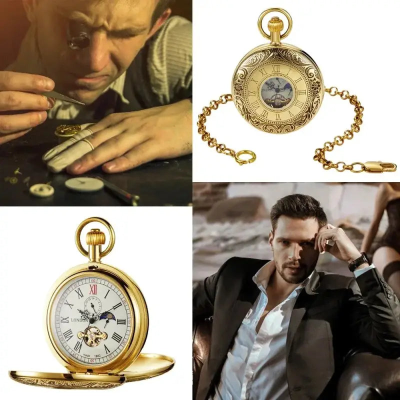 Collage de montres à gousset et horloger pour Montre à Gousset Luxe Double Demi Chasseur