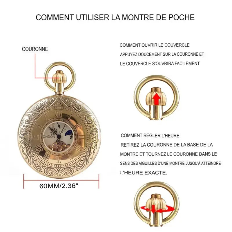Montre à gousset Luxe Double Demi Chasseur avec montre dorée et instructions