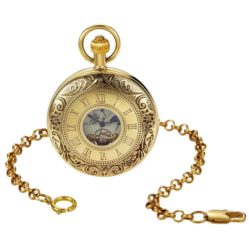 Montre à gousset Luxe Double Demi Chasseur en or avec chaîne élégante