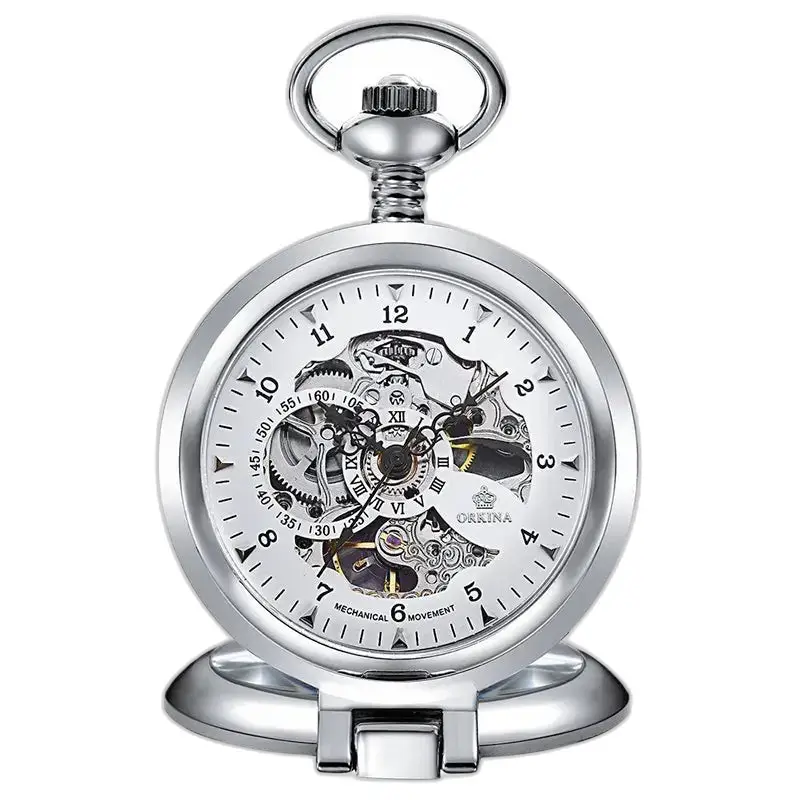 Montre à gousset Luxe Marque Orkina Argent avec mouvement mécanique élégant en argent