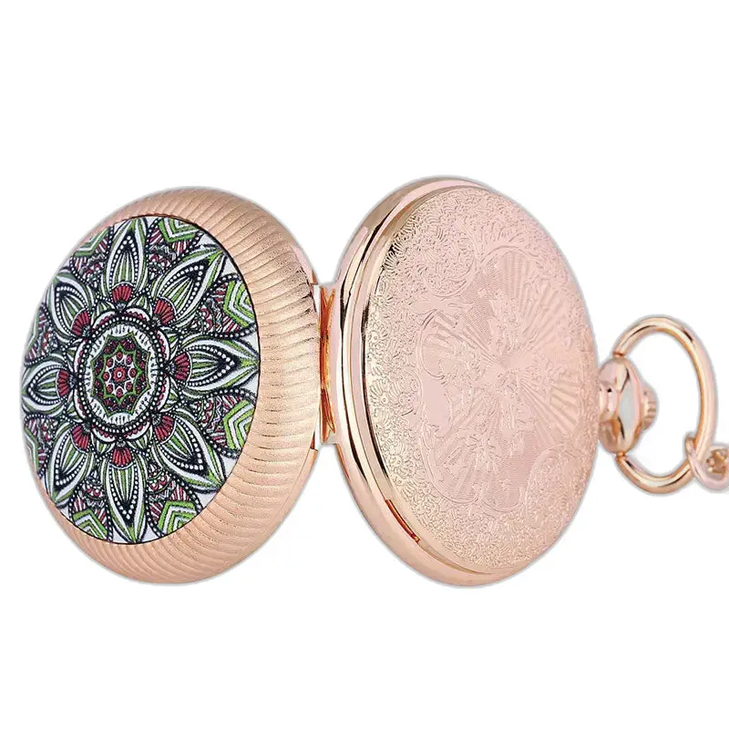 Montre à gousset Luxe Or Rose Femme Homme avec boîtier fleuri et design élégant