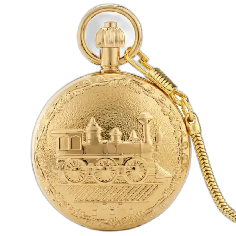 Montre à Gousset Luxe Poche Prestige Loco D’or avec design de train en ton doré