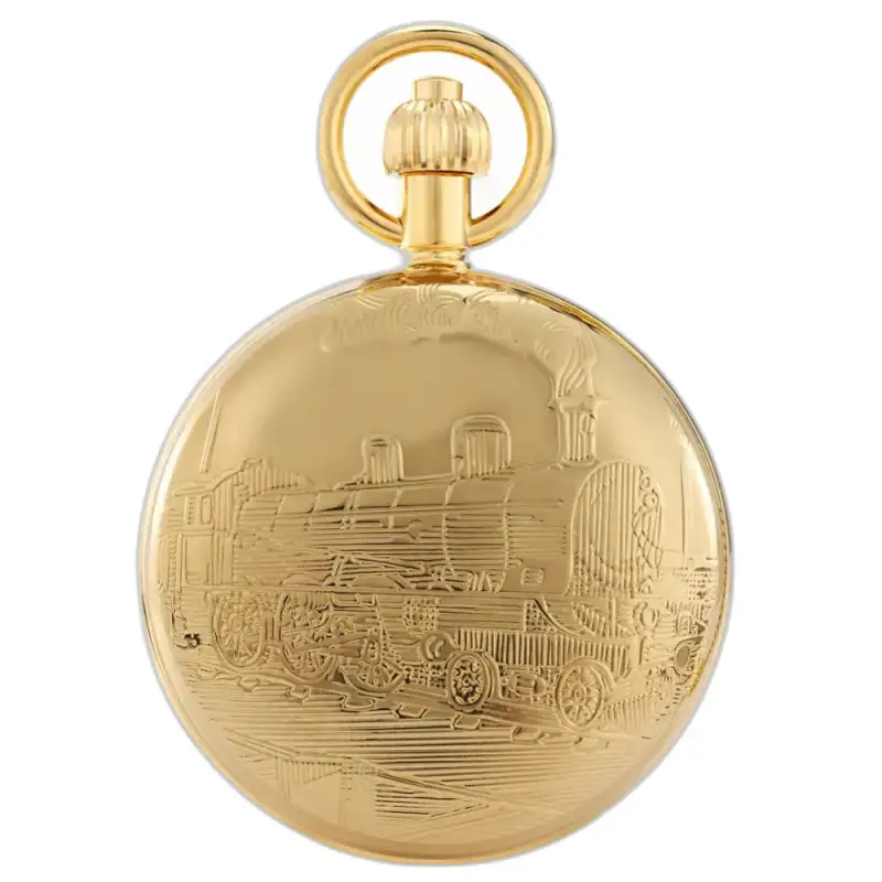 Montre à Gousset Luxe Poche Prestige Loco D’or avec gravure de train en or