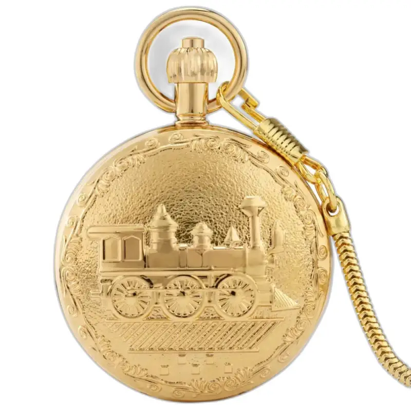 Montre à Gousset Luxe Poche Prestige Loco D’or avec design de train en ton doré