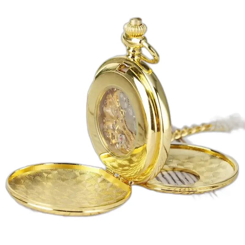 Montre à gousset Luxe Squelettique Or avec chiffres romains et boîtier ouvert