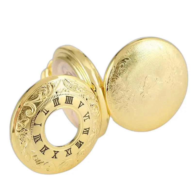 Montre à gousset Luxe Squelettique Or avec un boîtier doré orné et chiffres romains