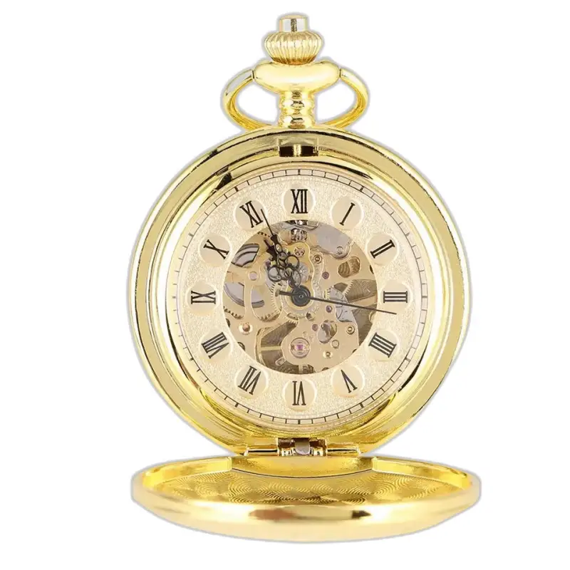 Montre à Gousset Luxe Squelettique Or avec chiffres romains et finition dorée
