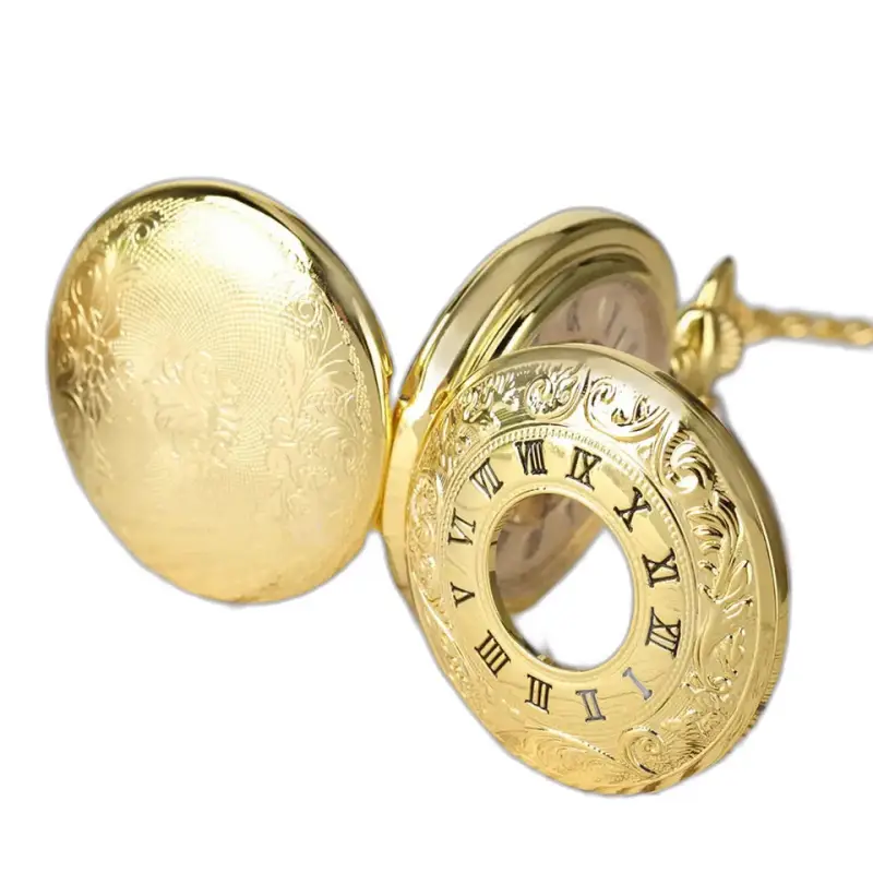 Montre à gousset Luxe Squelettique Or avec chiffres romains et design élaboré
