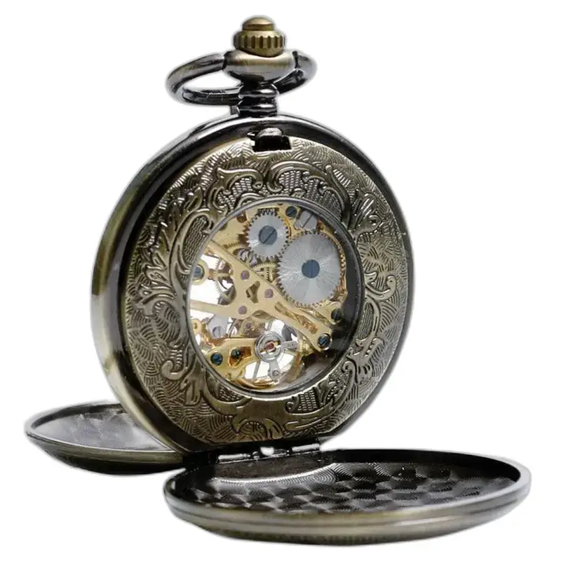 Montre à gousset luxe vintage mécanique avec engrenages apparents en bronze