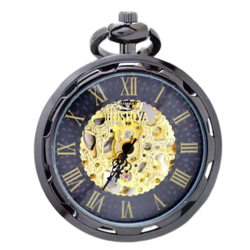 Montre à gousset Mécanique Argent Luxe avec des engrenages visibles en noir
