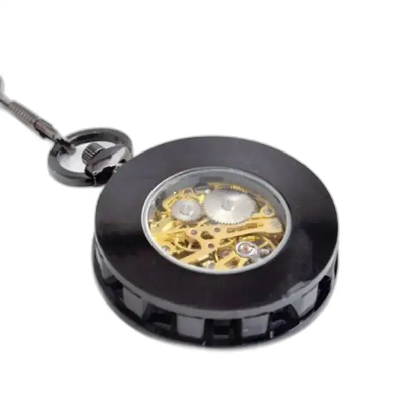 Montre à Gousset Mécanique Argent Luxe avec un design élégant et noir en métal
