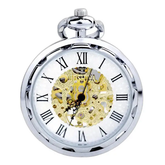 Montre à gousset Mécanique Argent Luxe avec mécanisme visible et design élégant