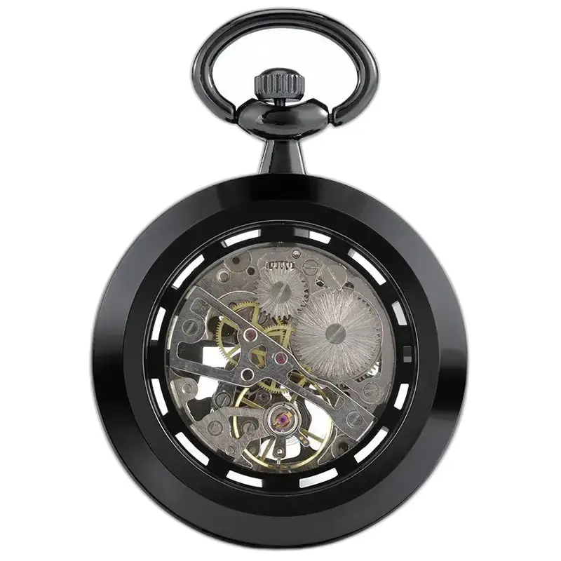 Montre à Gousset Mécanique Black Dream Chic avec un élégant squelette noir