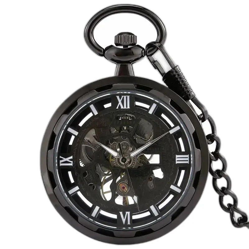 Montre à gousset Mécanique Black Dream Chic avec skeleton noir élégant