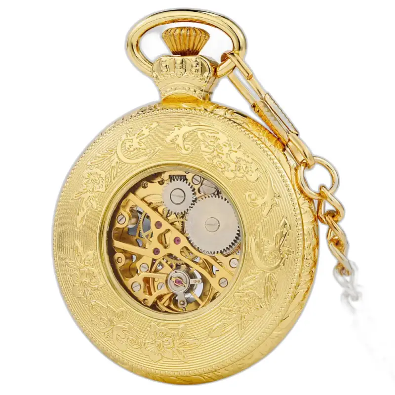 Montre à gousset Mécanique Black Gold avec cadran ouvert et mécanisme visible