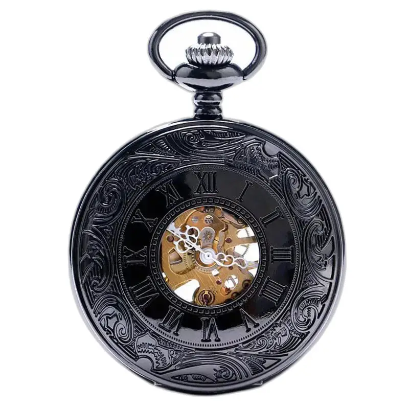 Montre à gousset Mécanique Black Metal Chic avec mécanisme visible en métal noir