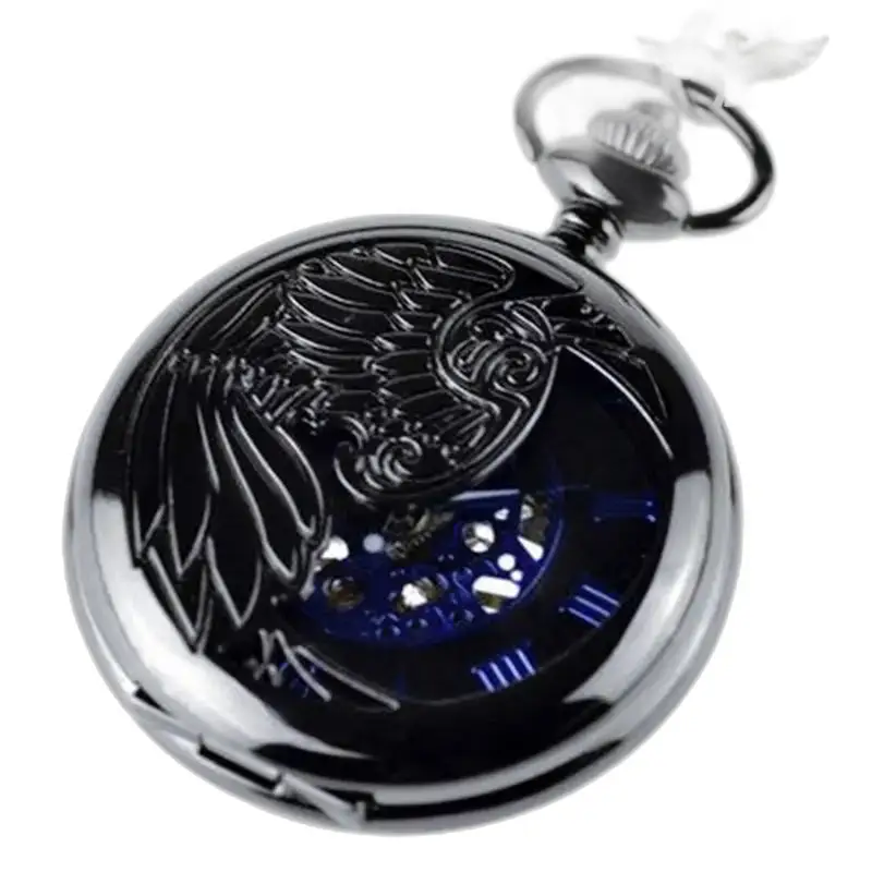 Montre à gousset mécanique Black Phenix avec clapet protecteur et design d’aigle