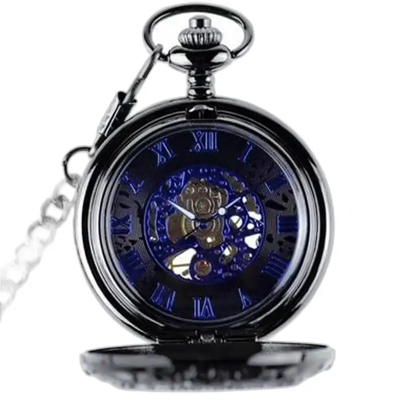 Montre à gousset Mécanique Black Phenix avec clapet protecteur et mécanisme visible