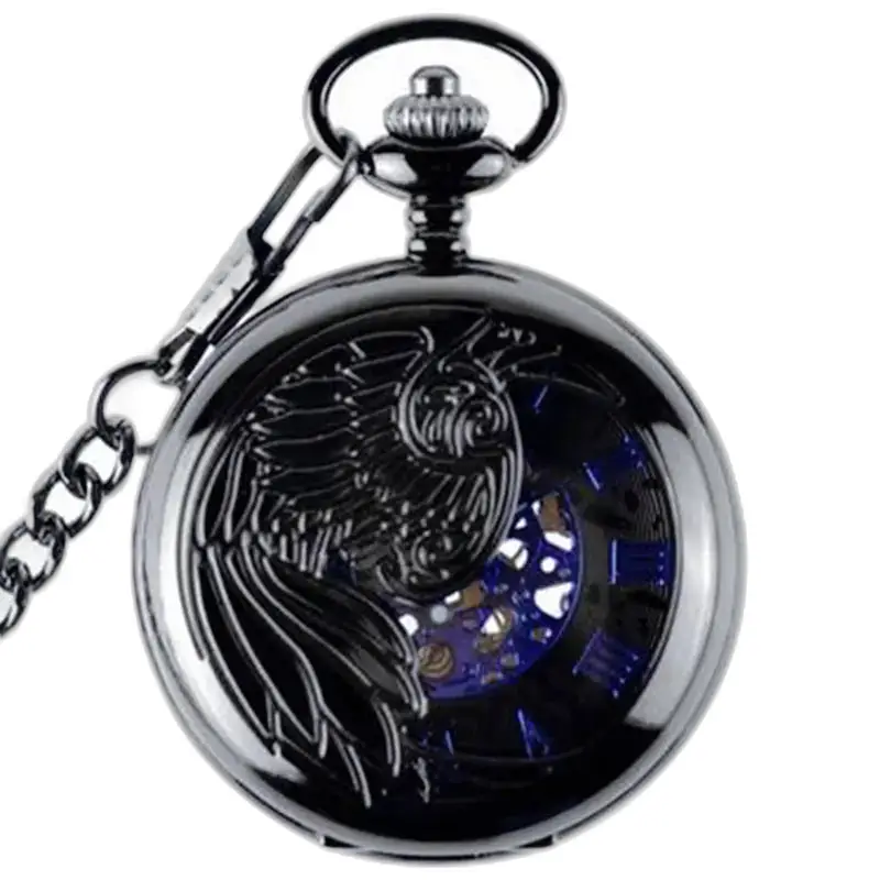 Montre à gousset Mécanique Black Phenix avec Clapet Protecteur et design d’aigle