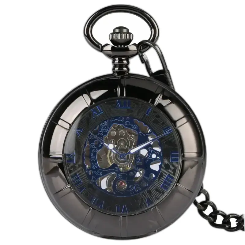Montre à Gousset Mécanique Blue Venom Homme avec boîtier noir élégant