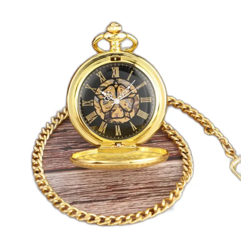Montre à gousset mécanique bronze héritage avec chaîne et finition dorée