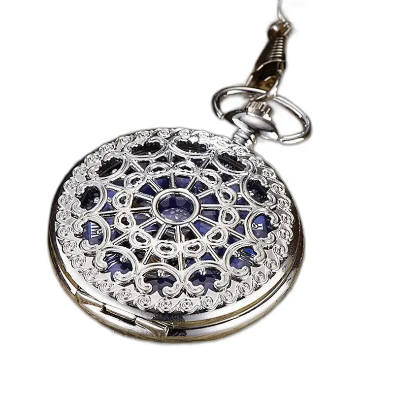 Montre à Gousset Mécanique avec cadran noir et chiffres romains en argent filigrané