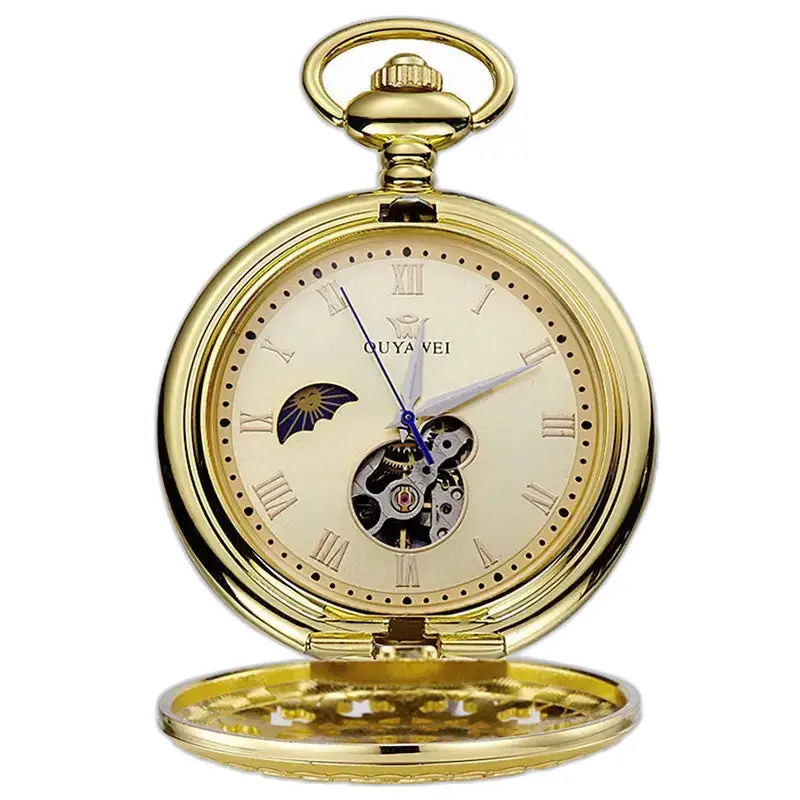 Montre à Gousset Mécanique avec cadran noir et chiffres romains, montre en or