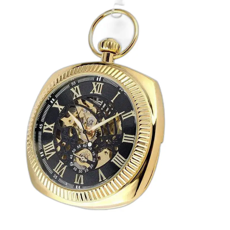 Montre à gousset mécanique dorée avec cadran ouvert et mouvement mécanique élégant