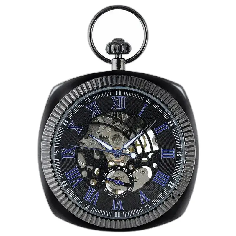 Montre à gousset mécanique avec cadran ouvert chic en noir et argent