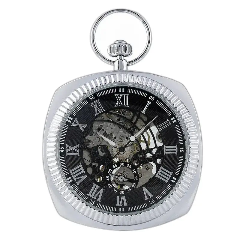 Montre à gousset en argent avec cadran ouvert et mouvement mécanique élégant