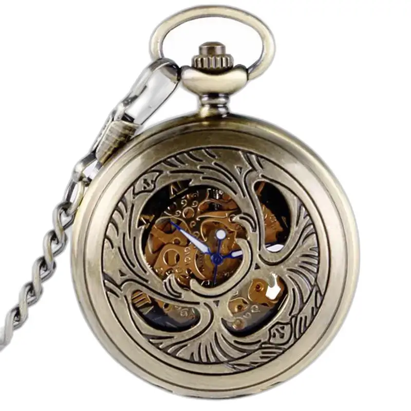 Montre à gousset mécanique chic avec remontage manuel et engrenages visibles