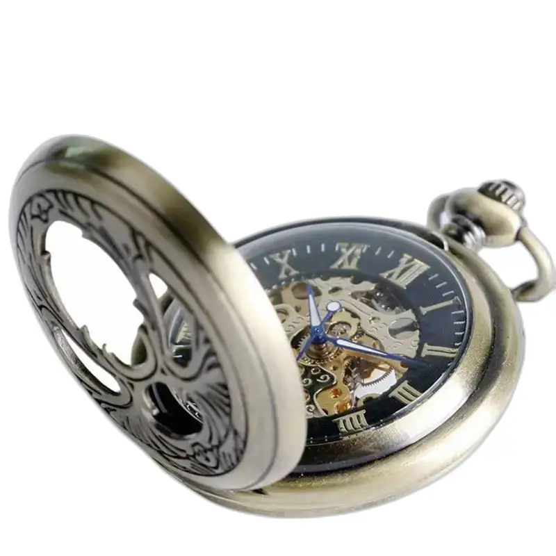 Montre à gousset mécanique chic avec remontage manuel en bronze ouverte