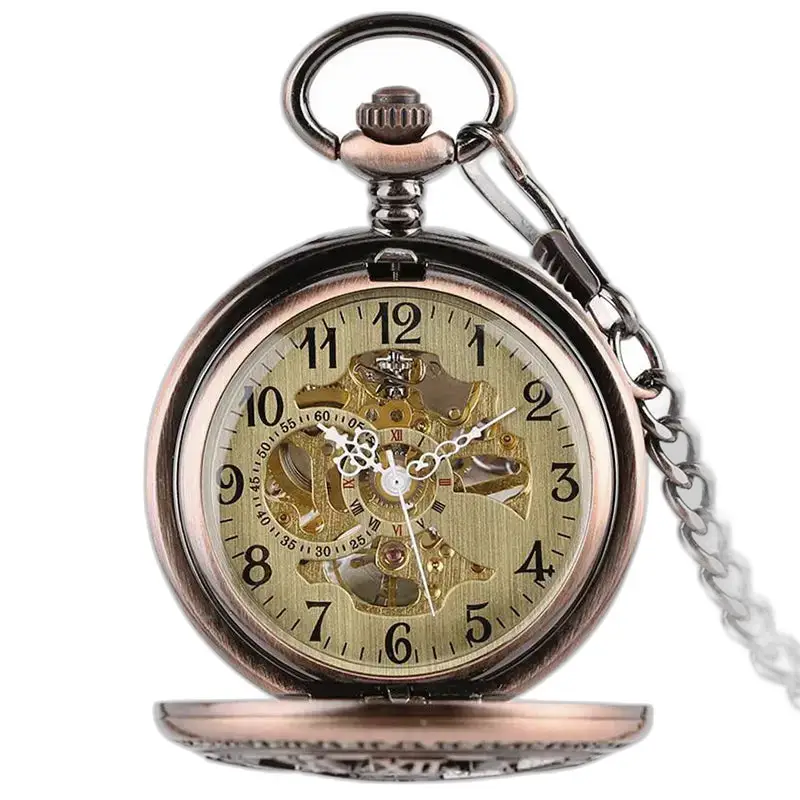 Montre à gousset Mécanique Cuivre Style Steampunk avec engrenages visibles