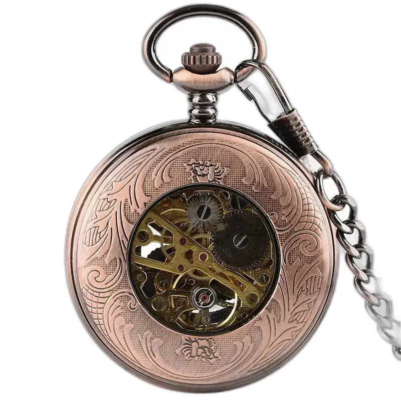 Montre à Gousset Mécanique Cuivre Style Steampunk avec engrenages visibles en bronze
