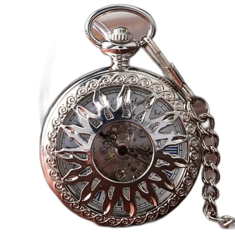 Montre à gousset mécanique Dark Sun Homme Femme avec un design argenté élégant