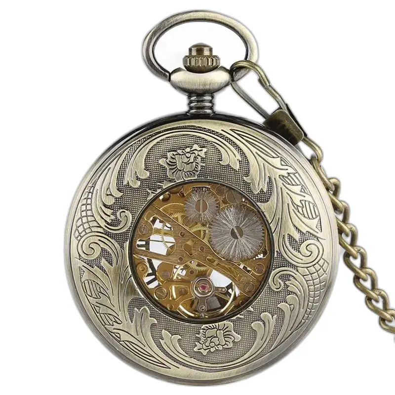 Montre à gousset mécanique Demi Chasseur homme avec des engrenages visibles et un design antique