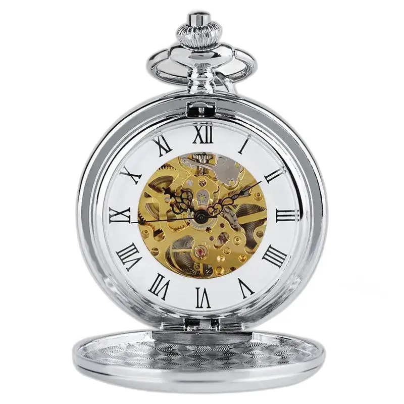 Montre à gousset Mécanique Double Clapet Argent avec mécanisme visible en argent