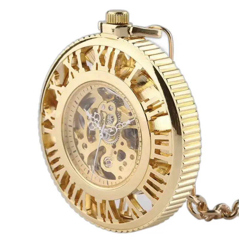 Montre à gousset Mécanique Gold Roman Chic avec un luxe squelette doré
