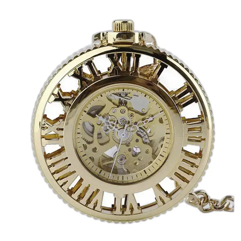 Montre à Gousset Mécanique Gold Roman Chic avec un cadran squelette doré