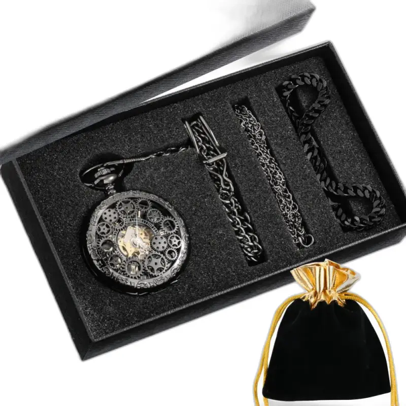 Montre à Gousset Mécanique Gold Tentation, élégant ensemble de montre noire