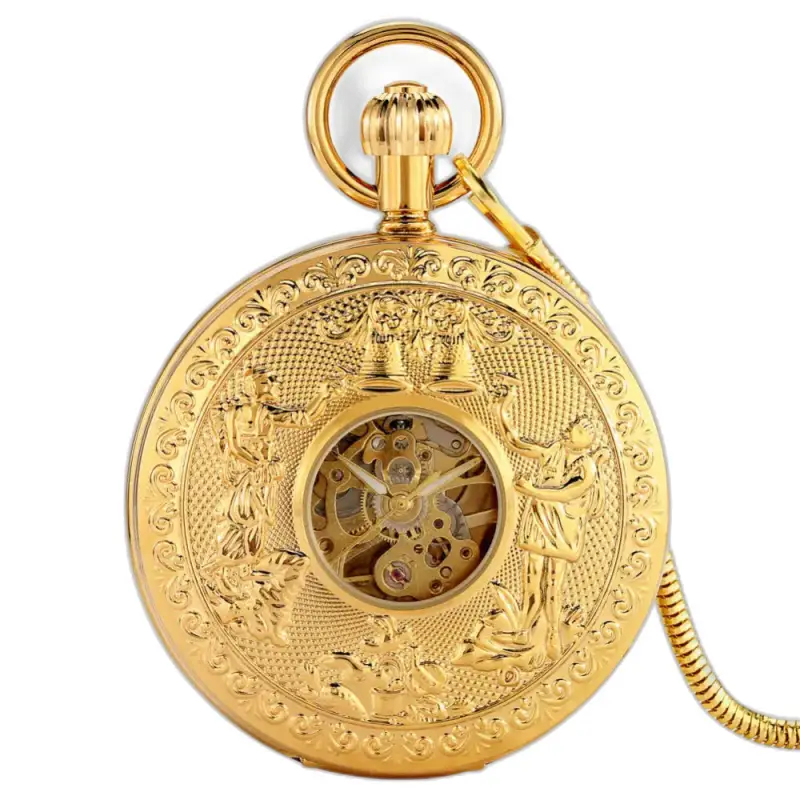 Montre à gousset Mécanique Golden Bell Luxe avec design en or ornée élégant
