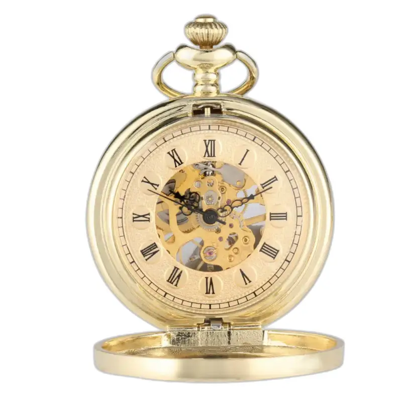Montre à gousset mécanique Golden Hollow Skeleton en or, élégante et raffinée