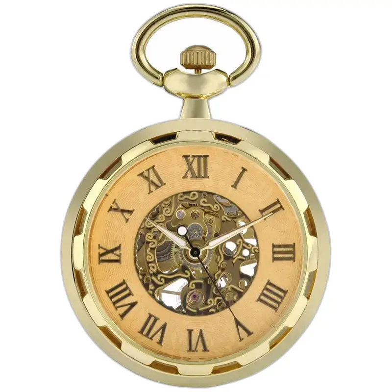 Montre à Gousset Mécanique Golden Skeleton Chic avec un cadran doré élégant