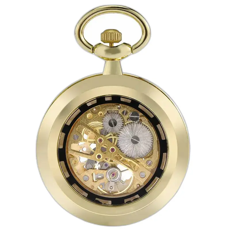 Montre à gousset mécanique Golden Skeleton Chic avec un design en or élégant